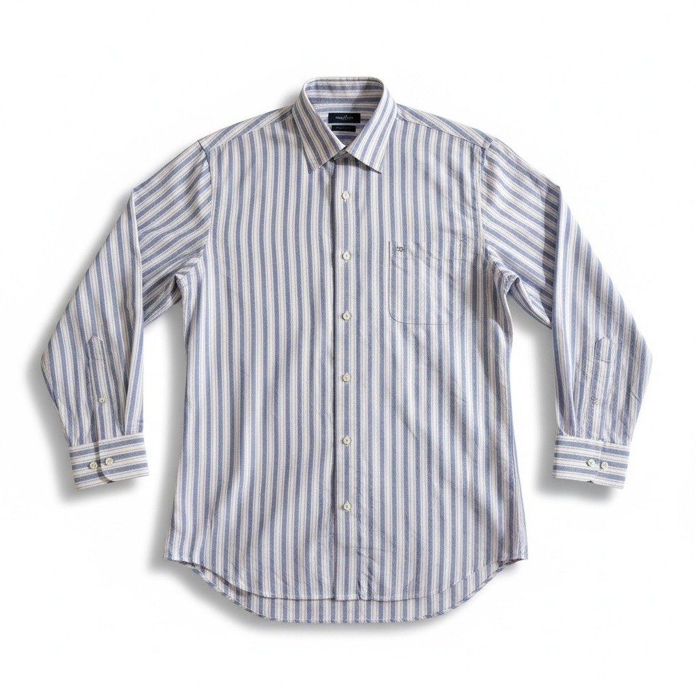 Lands' End Mens Supima Hyde Park Striped Traditional Fit Button Down‎ Shirt